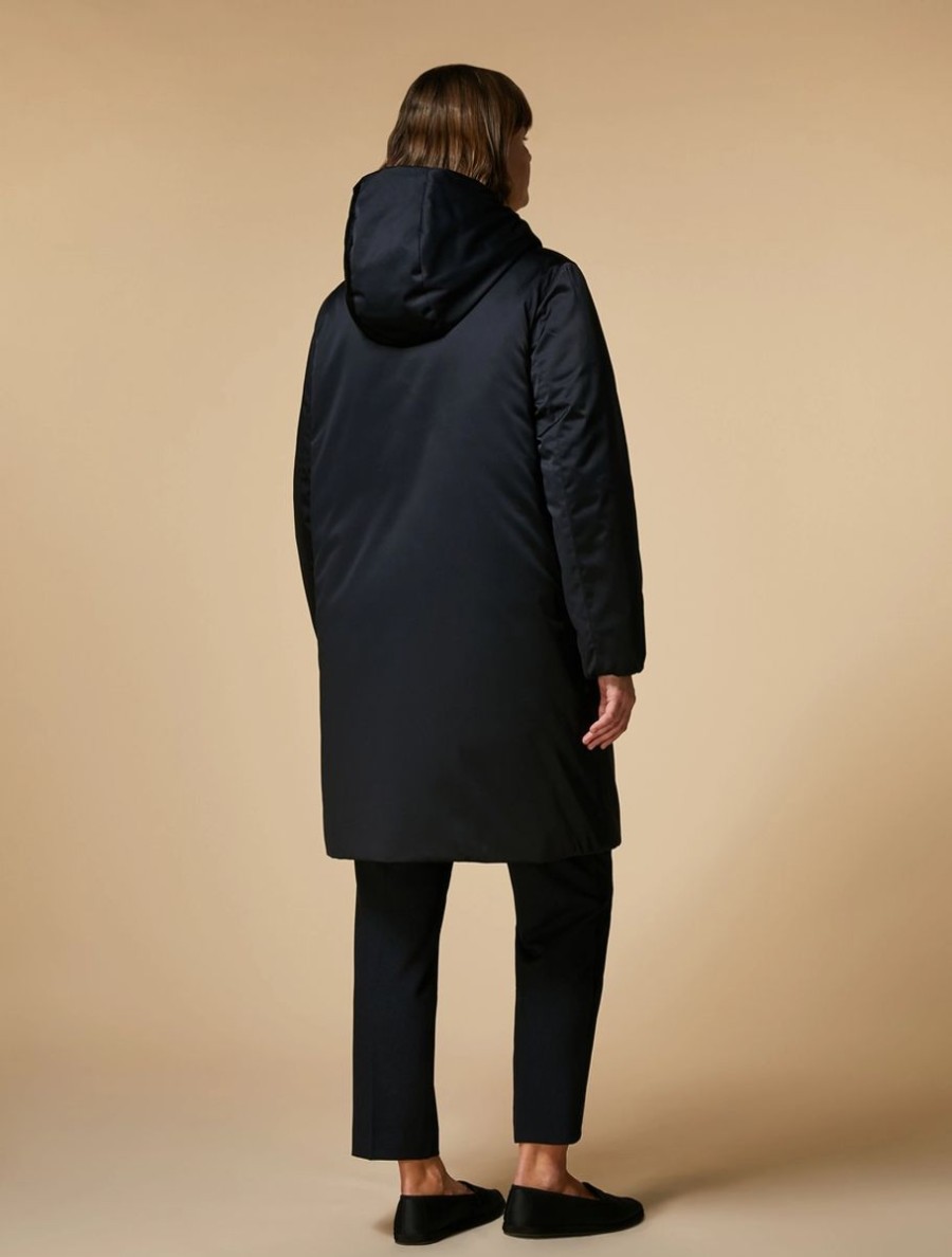 Vetements Marina Rinaldi | Doudoune En Satin Duchesse Marine Fonce