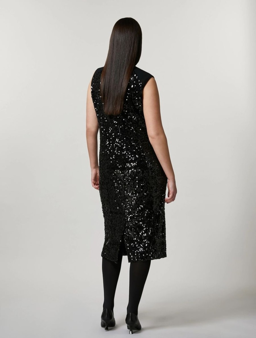 Vetements Marina Rinaldi | Robe En Jersey Et Sequins Noir