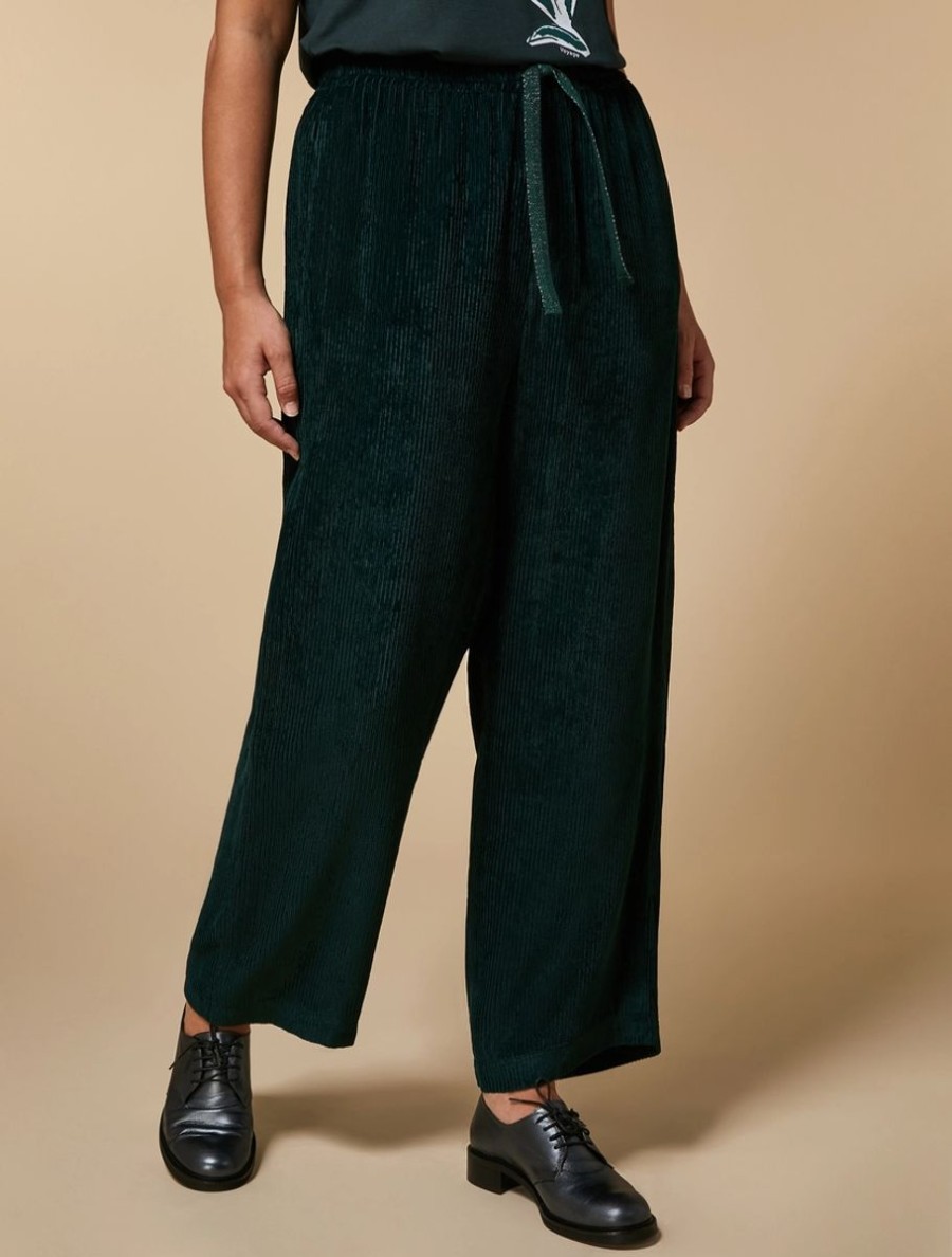 Vetements Marina Rinaldi | Pantalon De Velours Vert Fonce