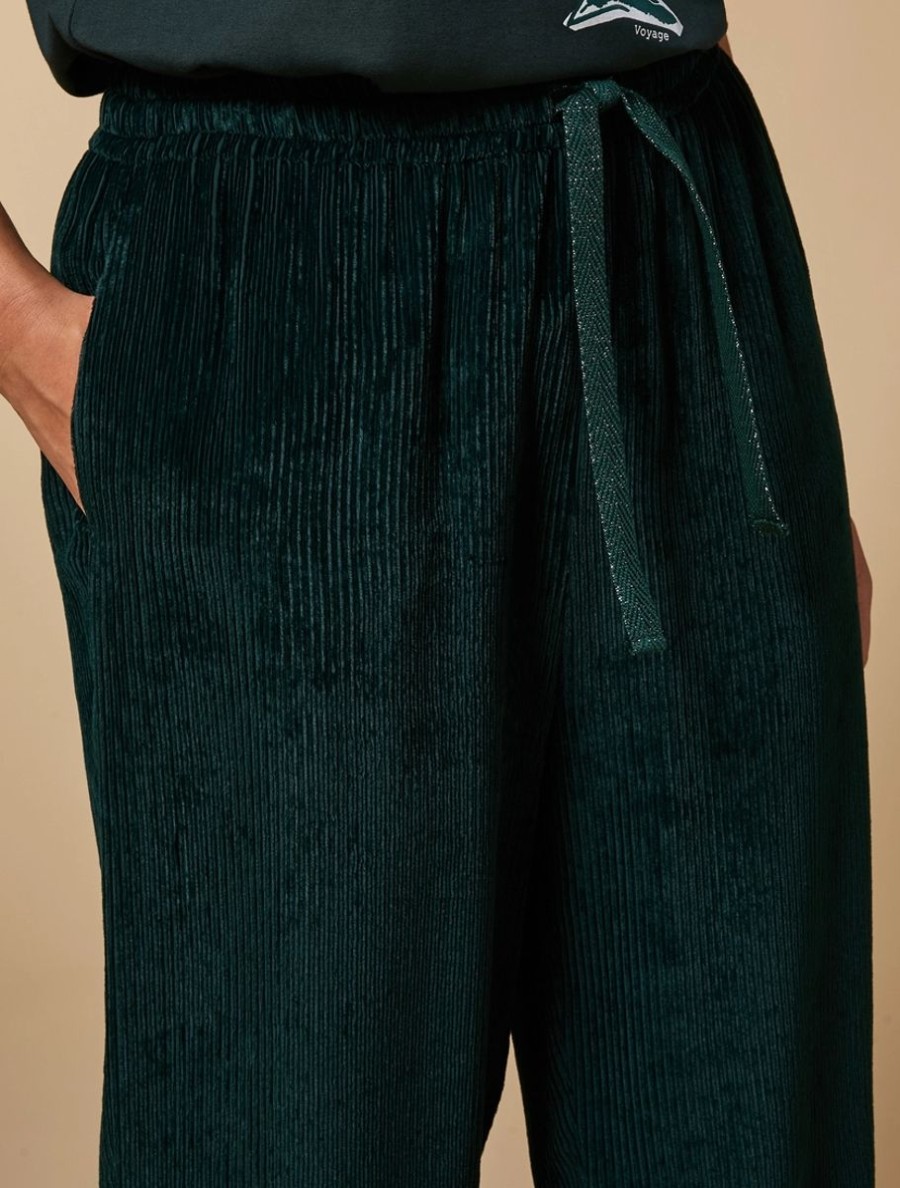 Vetements Marina Rinaldi | Pantalon De Velours Vert Fonce