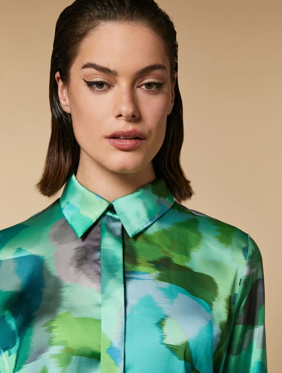 Vetements Marina Rinaldi | Chemise En Satin Imprime Vert