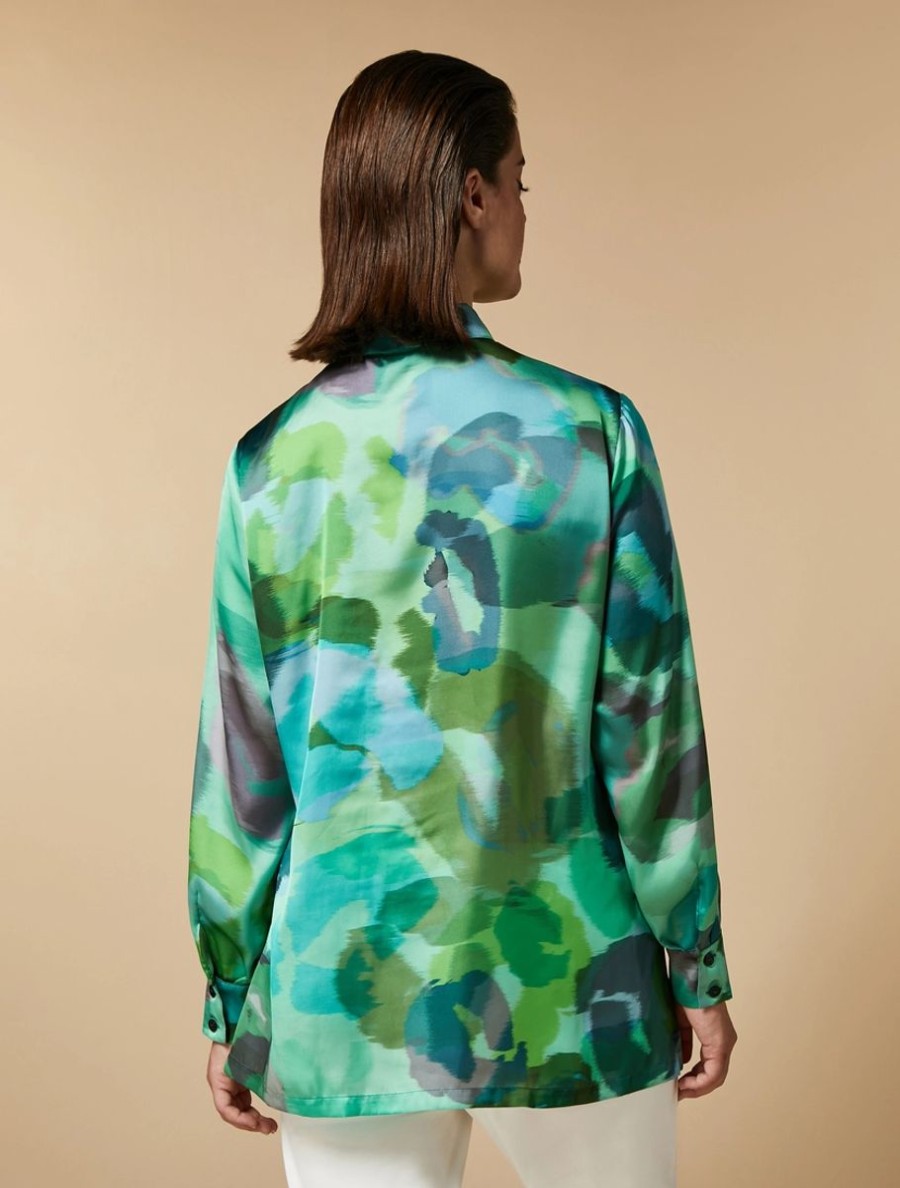 Vetements Marina Rinaldi | Chemise En Satin Imprime Vert