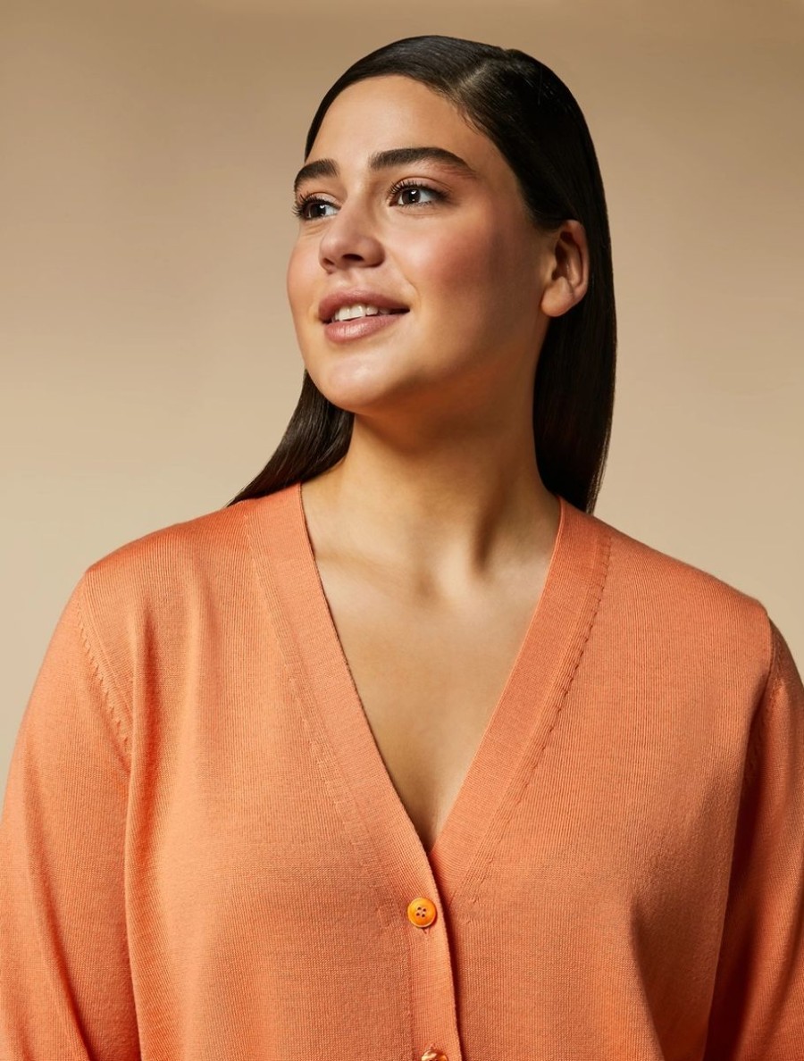 Vetements Marina Rinaldi | Cardigan En Pure Laine Orange