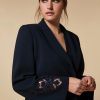 Vetements De Ceremonie Marina Rinaldi | Veste Blazer En Triacetate Brode Bleu Nuit