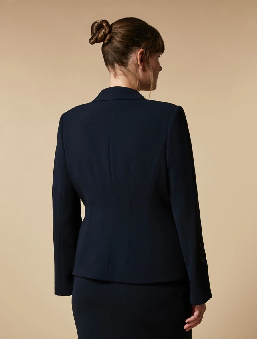 Vetements De Ceremonie Marina Rinaldi | Veste Blazer En Triacetate Brode Bleu Nuit