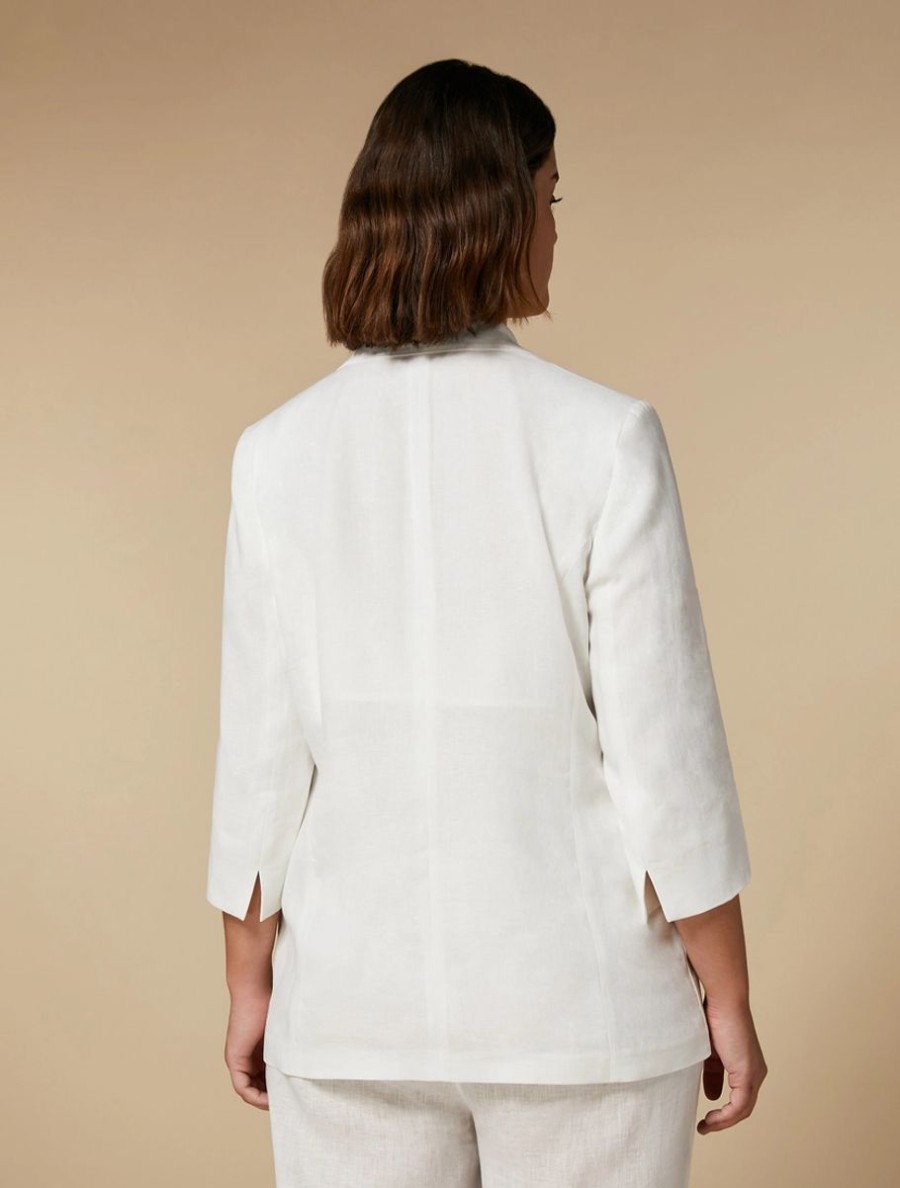 Vetements Marina Rinaldi | Veste En Lin Teint En Fil Blanc