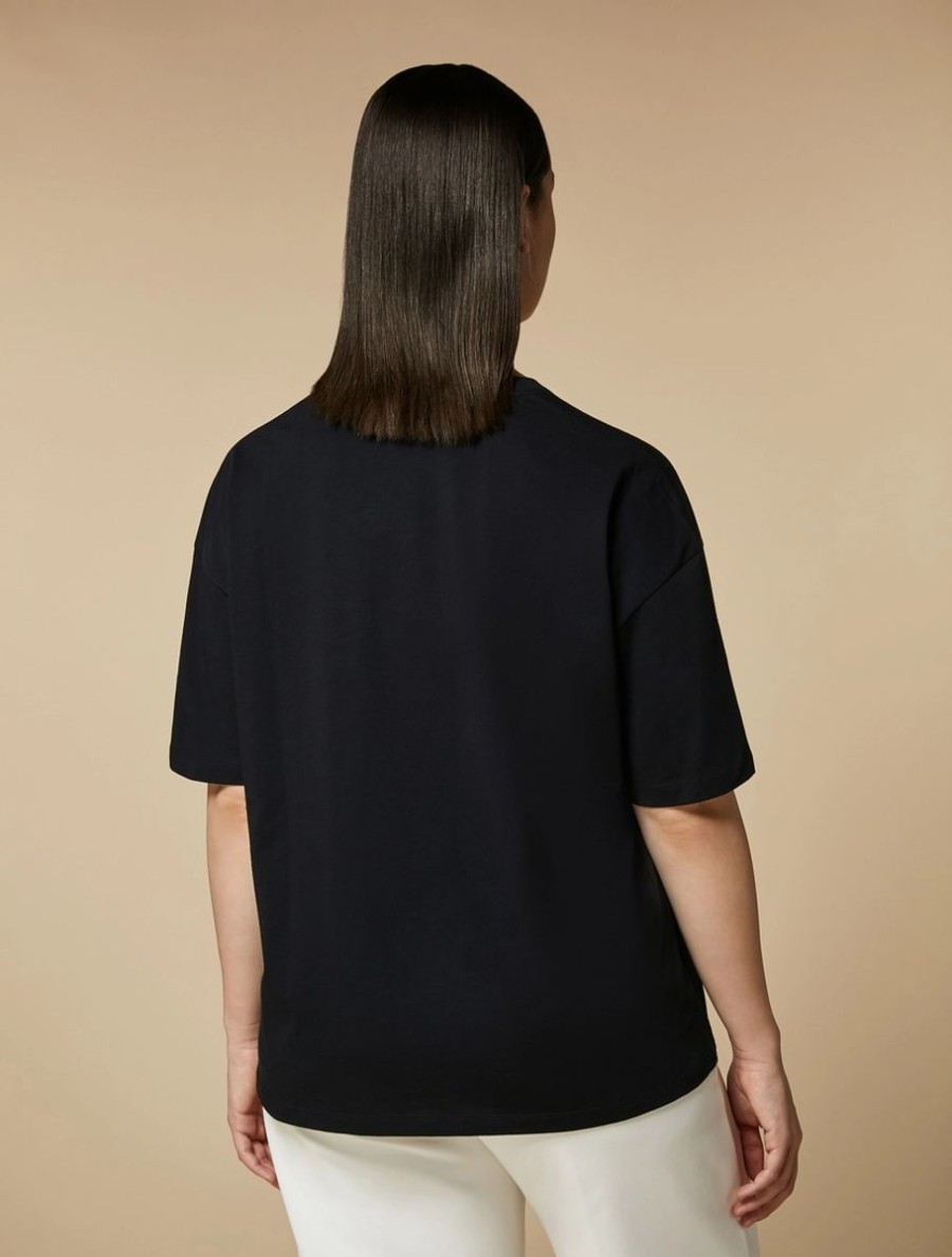 Vetements Marina Rinaldi | T-Shirt En Jersey A Imprime Bleu Nuit