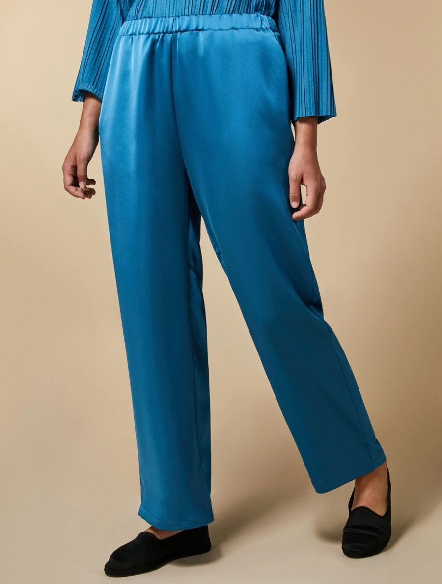 Vetements Marina Rinaldi | Pantalon En Satin Torquoise