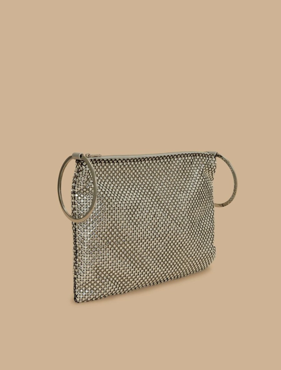 Vetements De Ceremonie Marina Rinaldi | Sac En Satin Orne De Strass Gris Perle