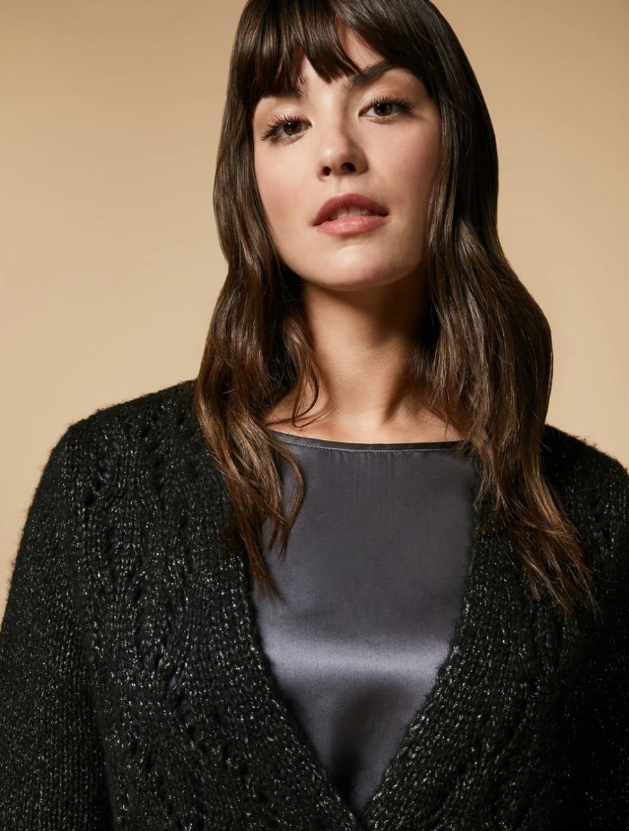 Vetements Marina Rinaldi | Cardigan En Laine Et Alpaga Noir