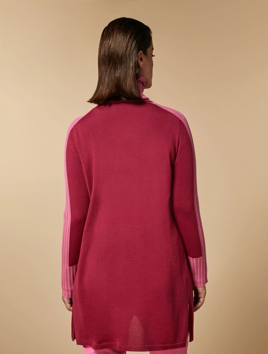 Vetements Marina Rinaldi | Cardigan En Laine Melangee Fuchsia