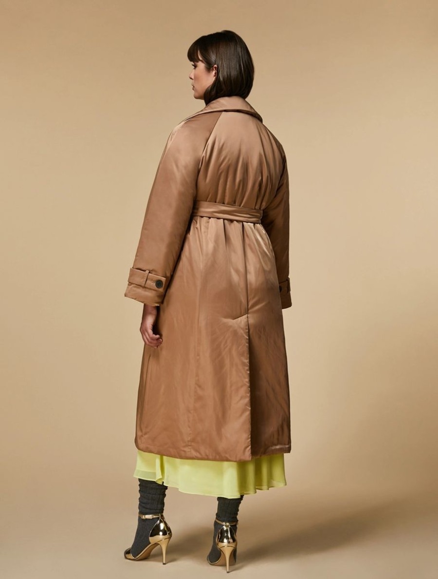 Vetements Marina Rinaldi | Doudoune Longue En Satin Duchesse Chameau