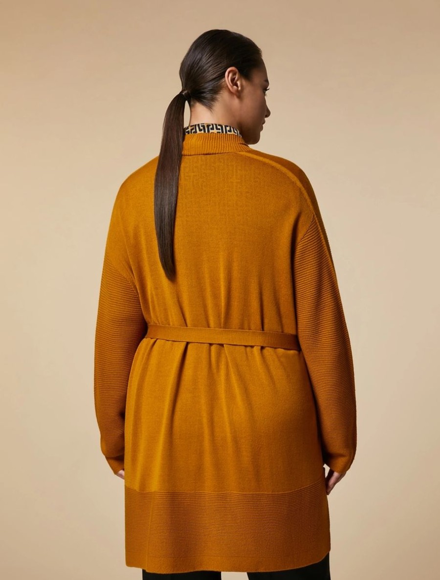 Vetements Marina Rinaldi | Cardigan En Laine Melangee Moutarde