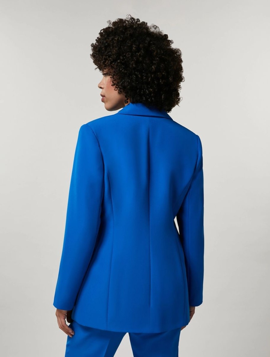 Vetements Marina Rinaldi | Veste En Tissu Extensible Bleu De Chine