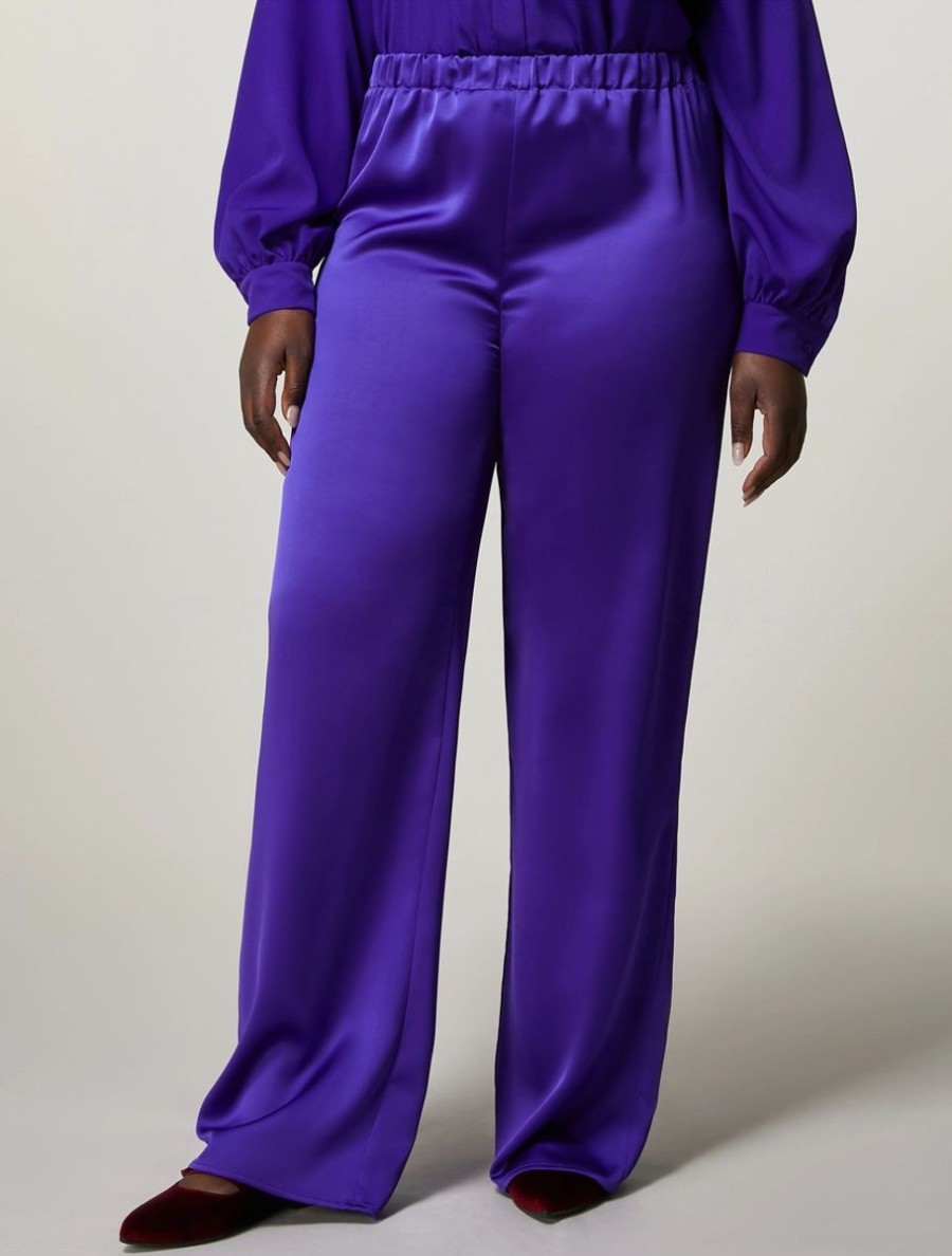 Vetements Marina Rinaldi | Pantalon En Satin Violet