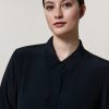 Vetements Marina Rinaldi | Chemise En Soie Melangee Marine Fonce