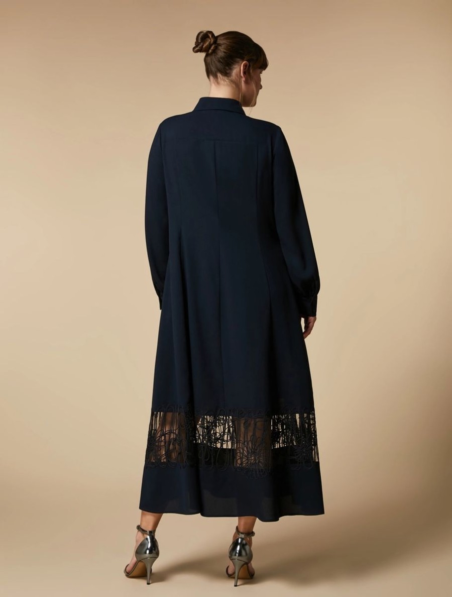 Vetements De Ceremonie Marina Rinaldi | Robe Chemise En Crepe Brodee Bleu Nuit