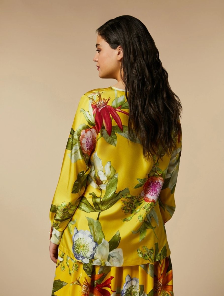 Vetements Marina Rinaldi | Blouse En Serge De Soie Imprimee Citron