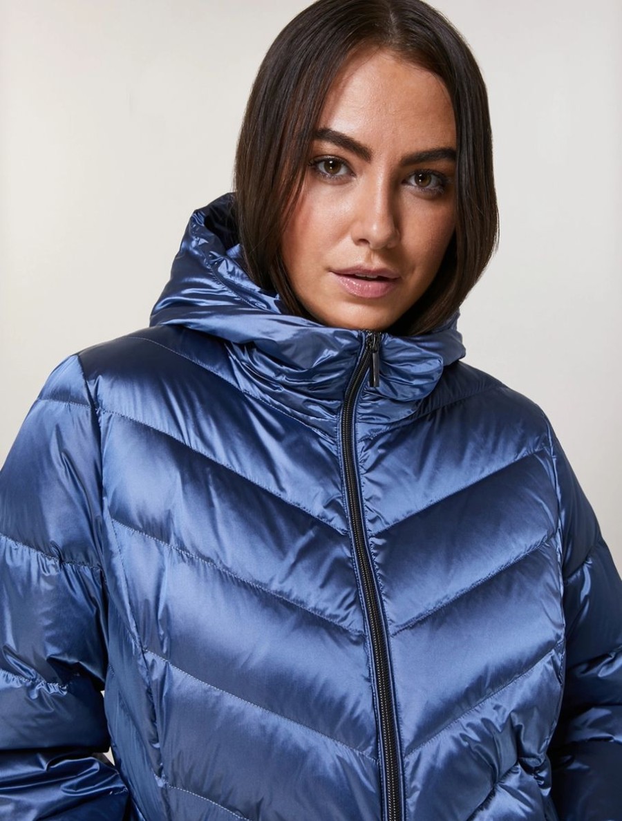 Vetements Marina Rinaldi | Doudoune En Nylon Brillant Bleu Ski