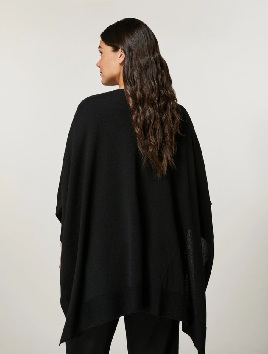 Vetements Marina Rinaldi | Poncho En Laine Merinos Melangee Noir