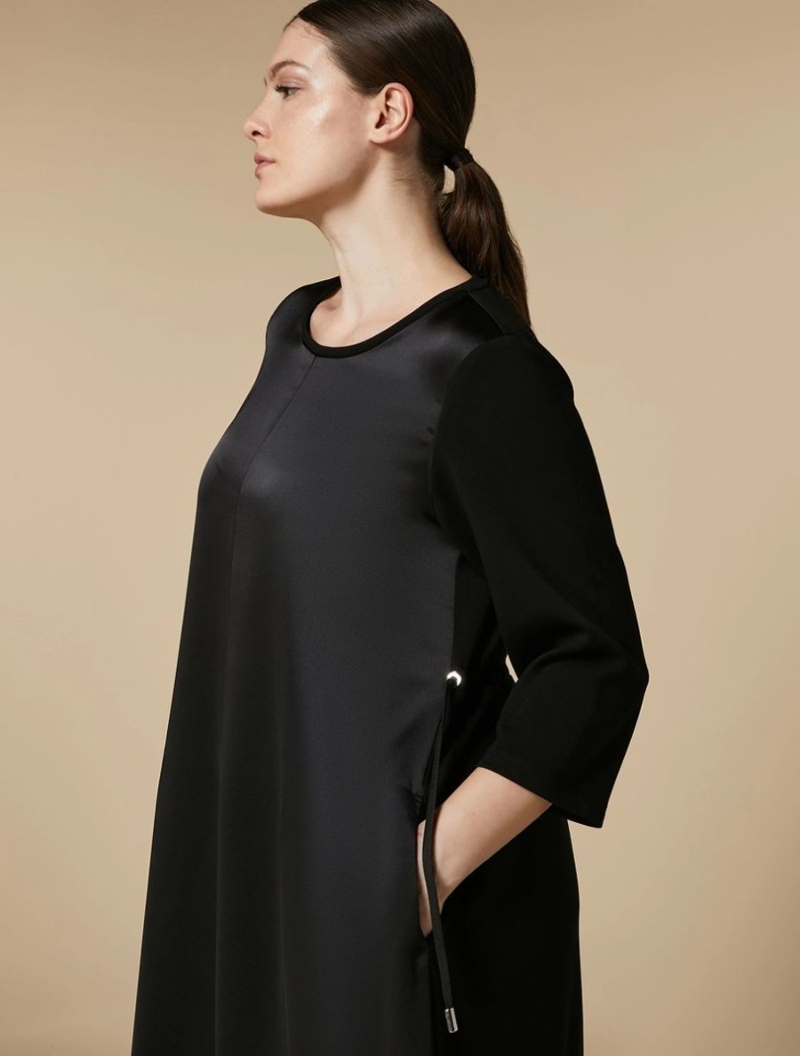 Vetements Marina Rinaldi | Robe En Jersey Technique Et Satin Noir