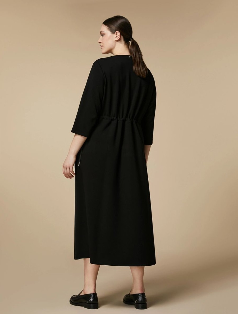 Vetements Marina Rinaldi | Robe En Jersey Technique Et Satin Noir