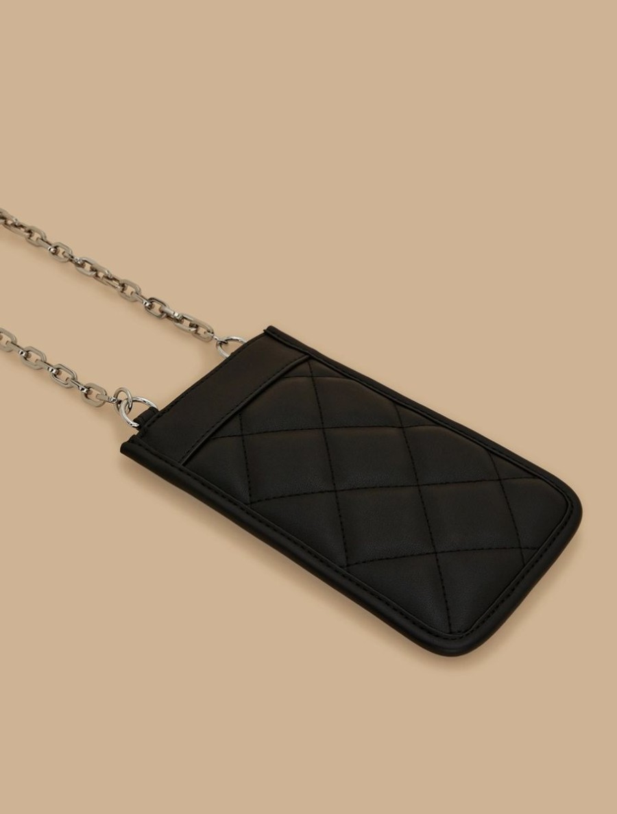 Accessoires Marina Rinaldi | Pochette Telephone En Tissu Enduit Noir