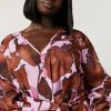 Vetements Marina Rinaldi | Robe En Crepe De Chine Imprimee Fuchsia