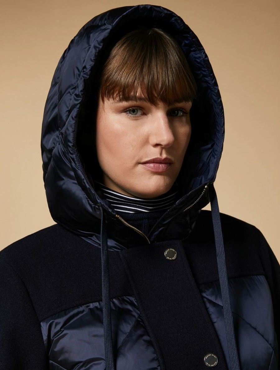 Vetements Marina Rinaldi | Veste Matelassee En Nylon Et Tissu Impermeables Marine Fonce