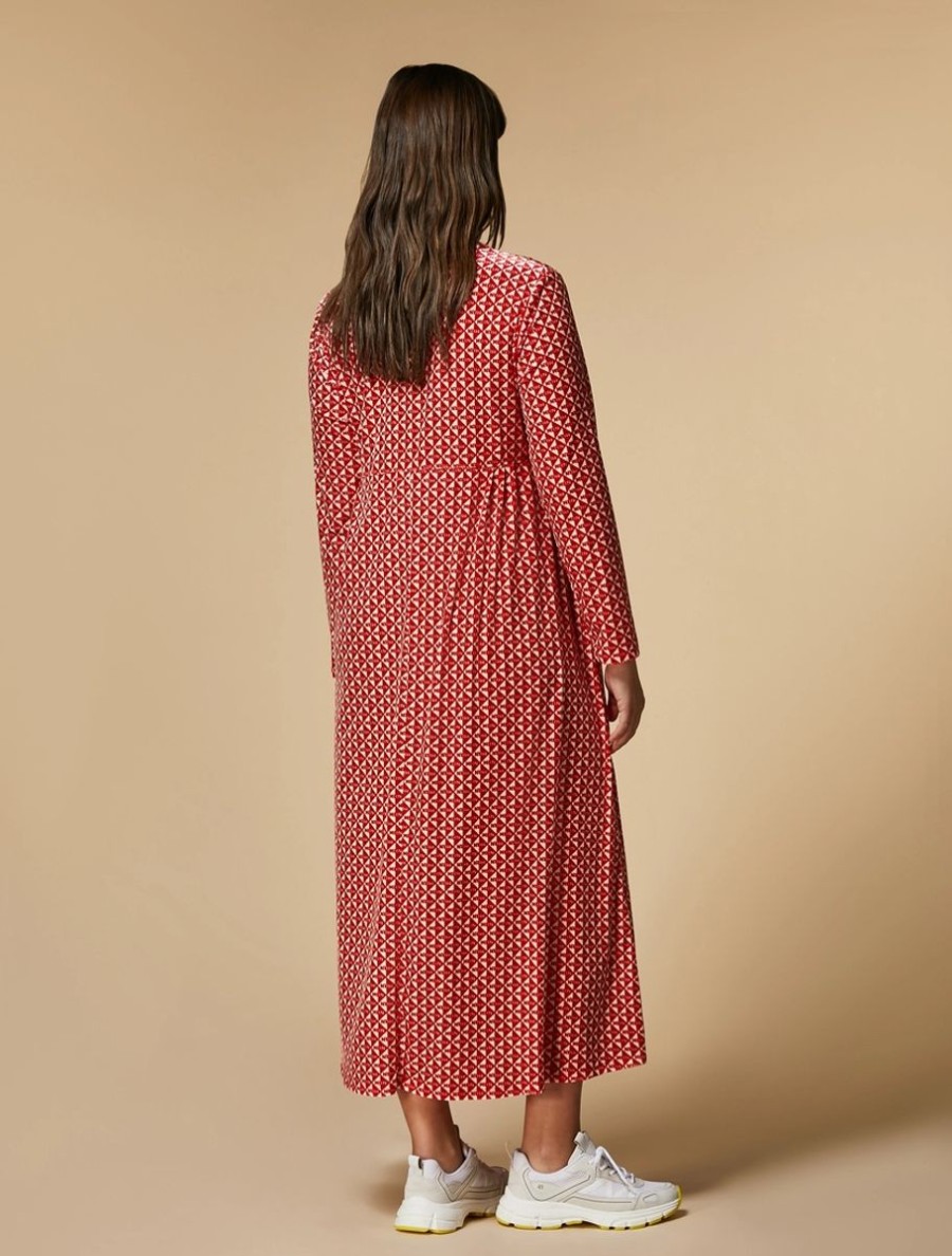 Vetements Marina Rinaldi | Robe En Jersey De Velours Imprime Rouge