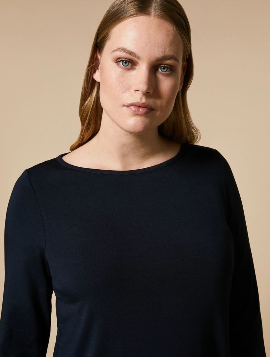 Vetements Marina Rinaldi | T-Shirt En Jersey De Viscose Bleu Nuit