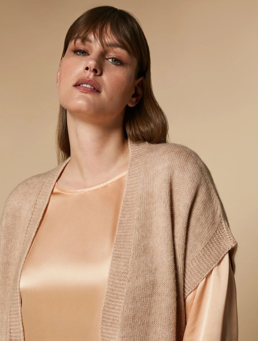 Vetements Marina Rinaldi | Cardigan Sans Couture En Alpaga Et Laine Beige