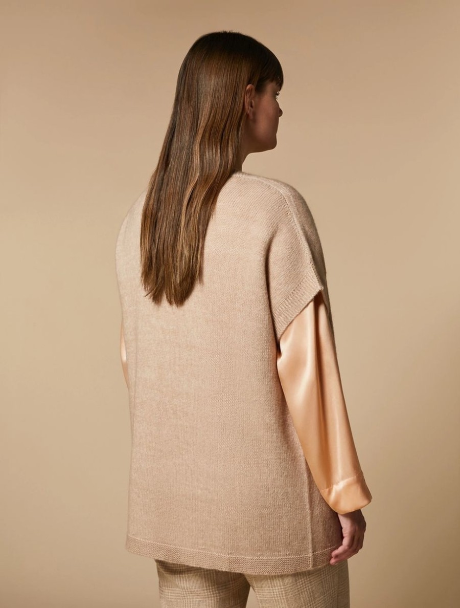 Vetements Marina Rinaldi | Cardigan Sans Couture En Alpaga Et Laine Beige