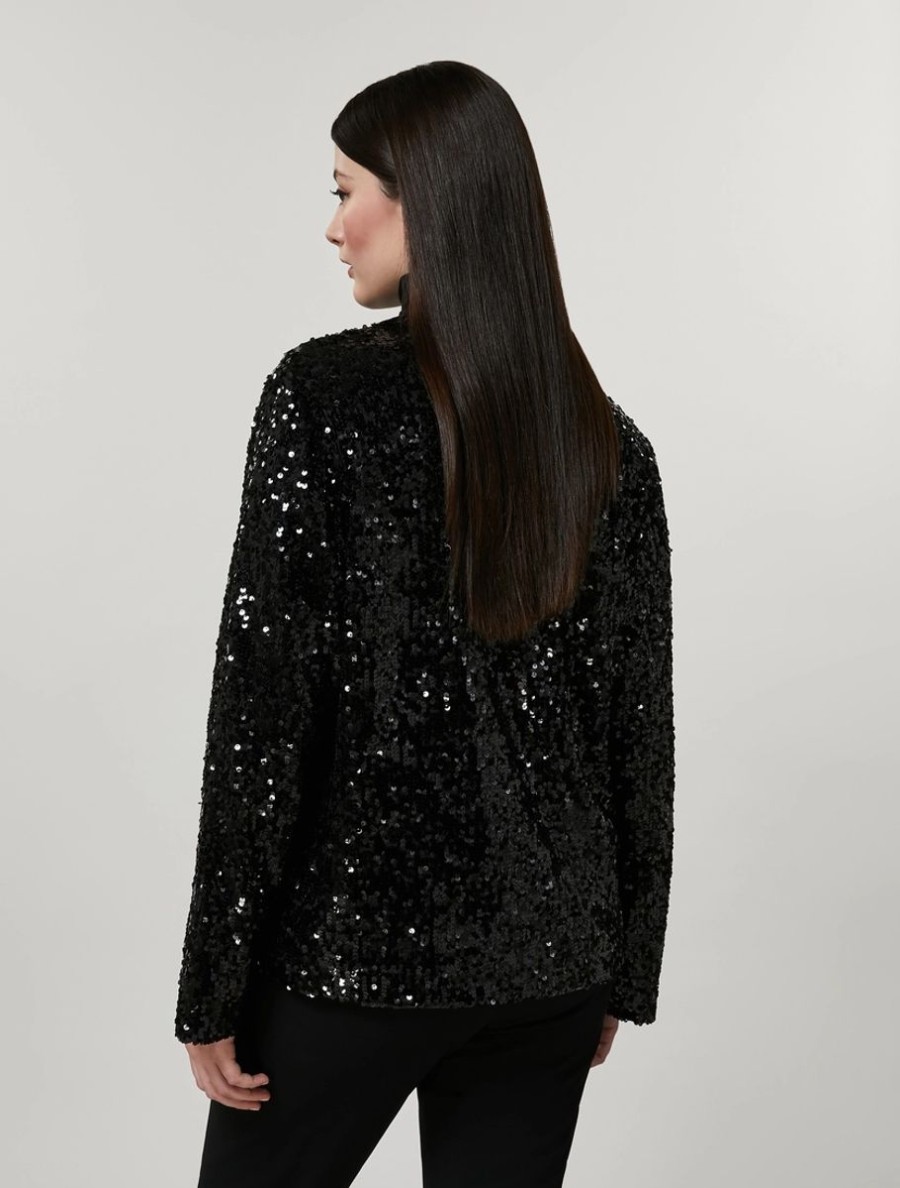 Vetements Marina Rinaldi | Veste En Jersey Et Sequins Noir