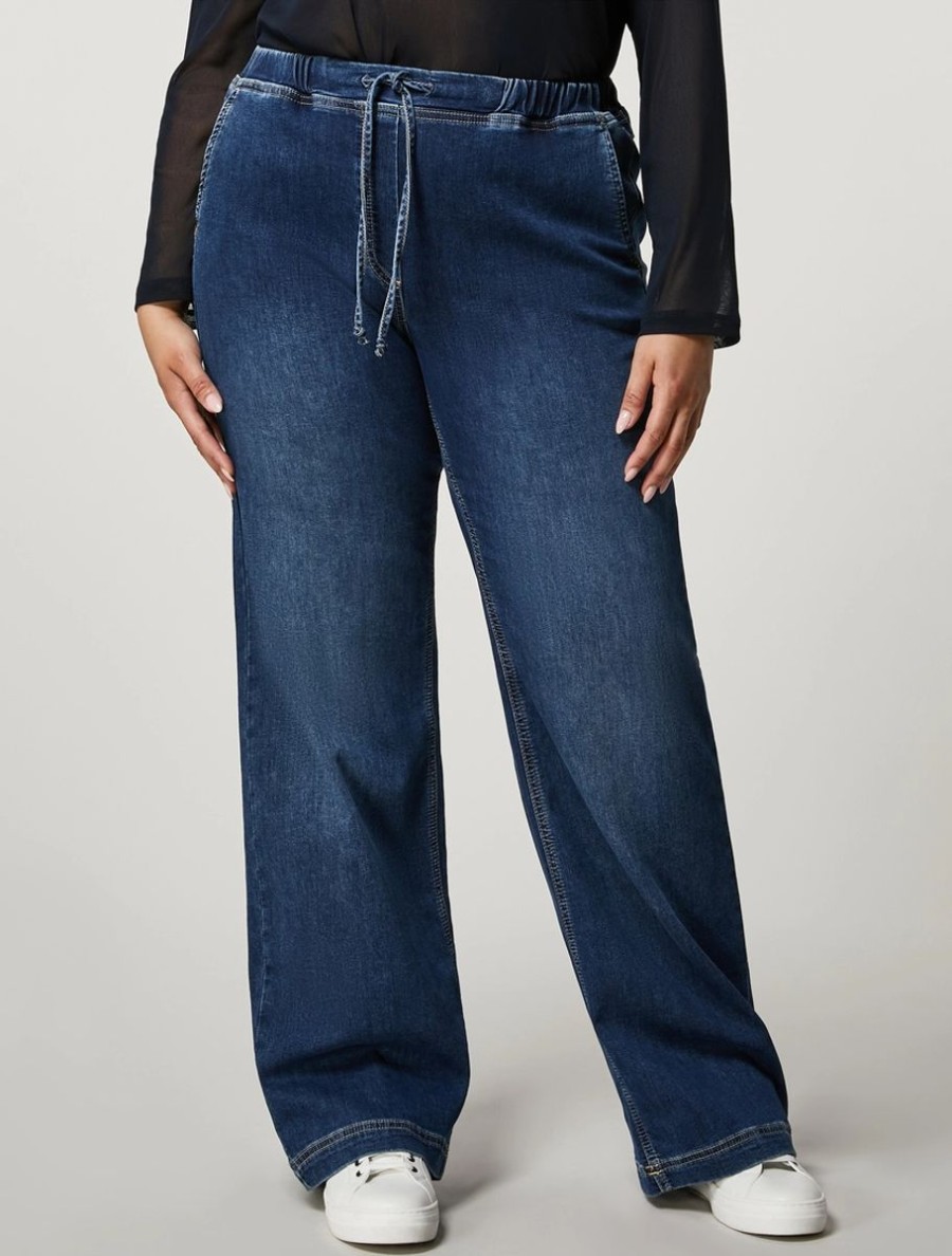 Vetements Marina Rinaldi | Pantalon En Molleton De Coton Bleu Nuit