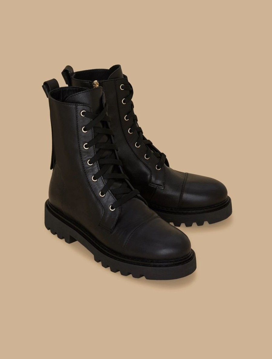 Accessoires Marina Rinaldi | Bottes De Combat En Cuir Noir