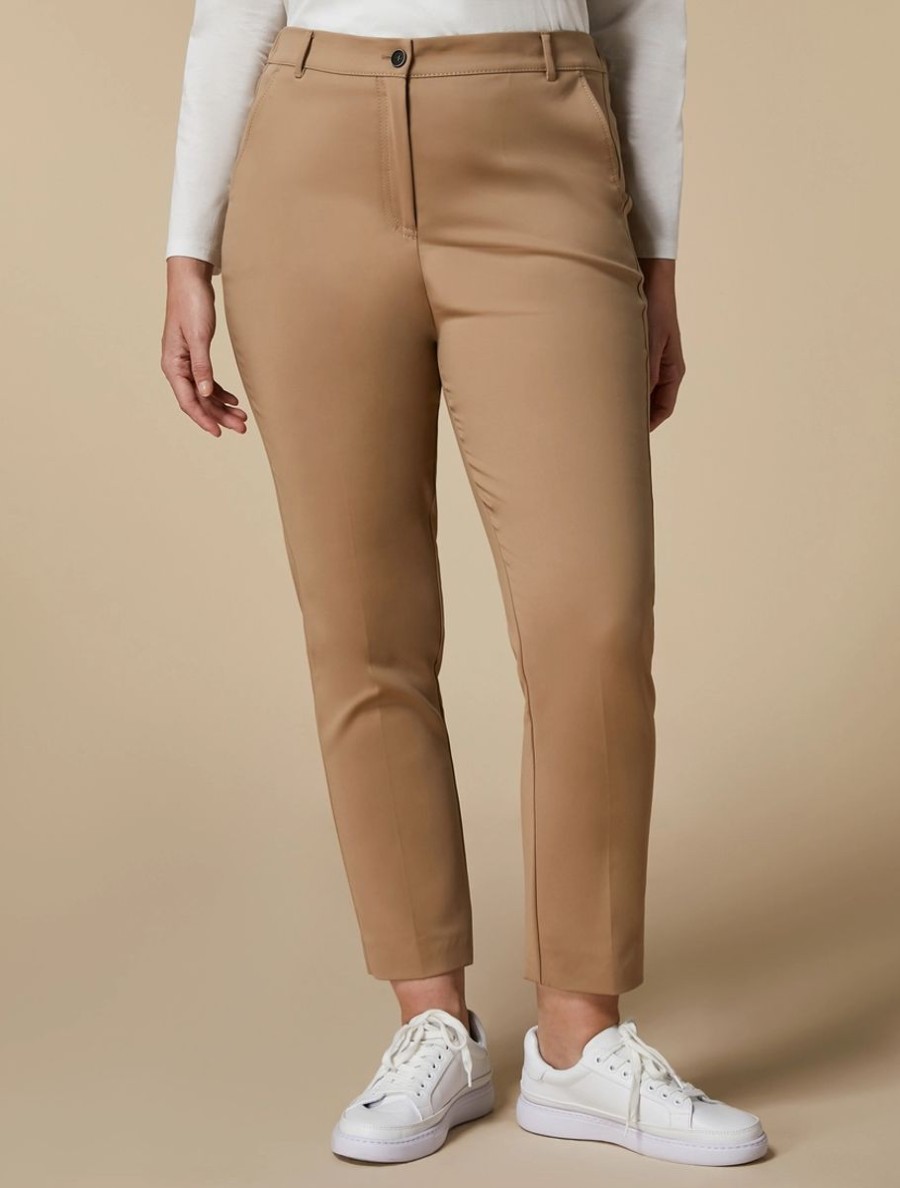 Vetements Marina Rinaldi | Pantalon En Coton Melange Technique Chameau