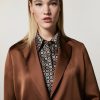 Vetements Marina Rinaldi | Blazer Fluide En Satin Brun