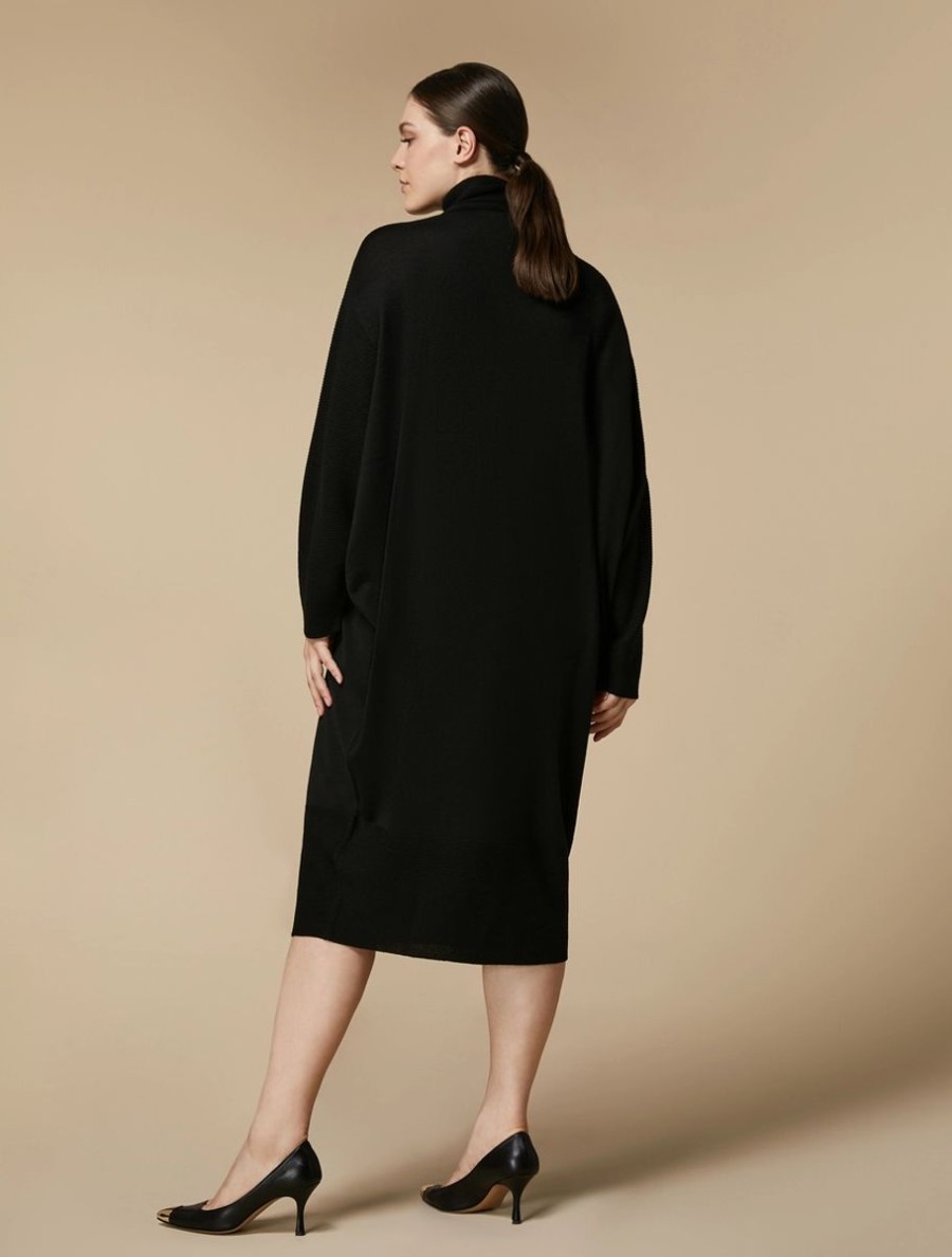 Vetements Marina Rinaldi | Robe En Laine Melangee Noir