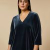 Vetements Marina Rinaldi | Robe En Jersey De Velours Bleu Nuit