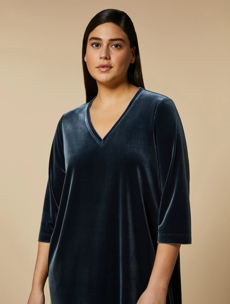 Vetements Marina Rinaldi | Robe En Jersey De Velours Bleu Nuit