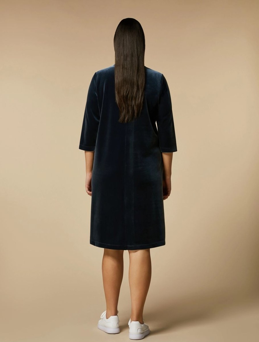 Vetements Marina Rinaldi | Robe En Jersey De Velours Bleu Nuit