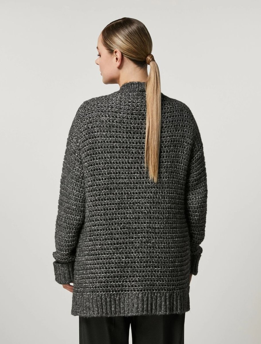 Vetements Marina Rinaldi | Cardigan Long En Laine Melangee Gris Fonce