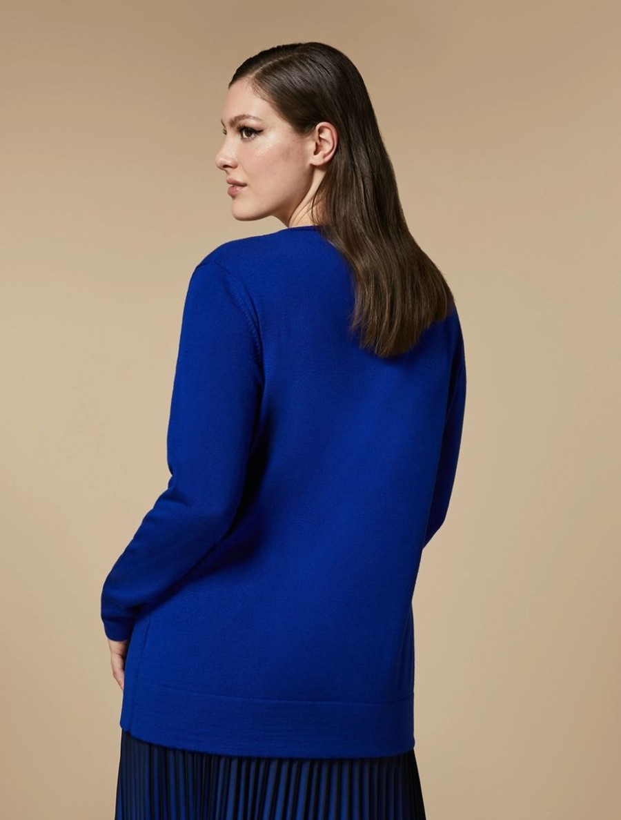 Vetements Marina Rinaldi | Pull En Laine Bleu De Chine