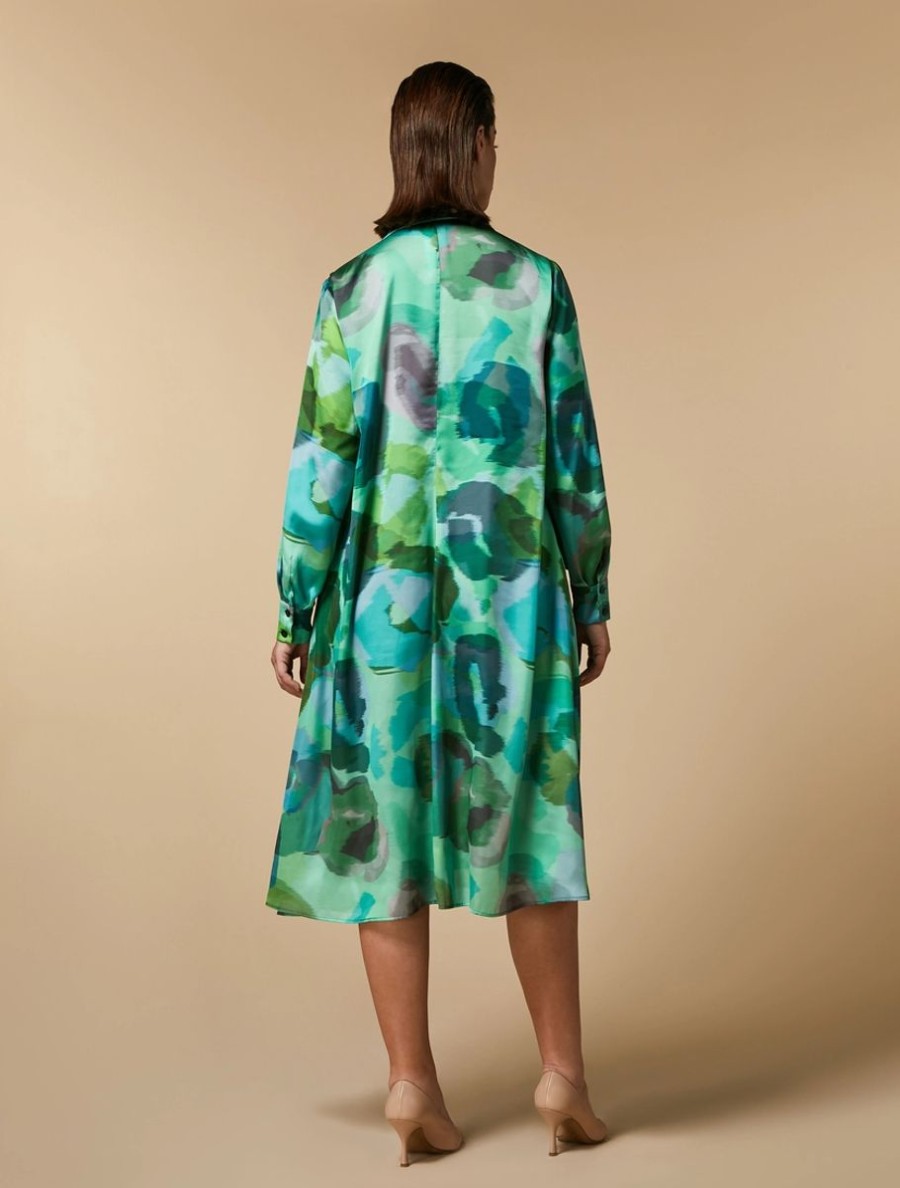 Vetements Marina Rinaldi | Robe En Satin Imprime Vert