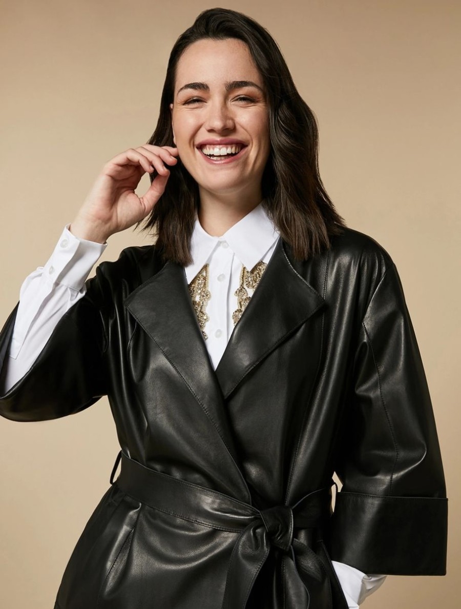 Vetements Marina Rinaldi | Veste En Cuir Nappa Noir