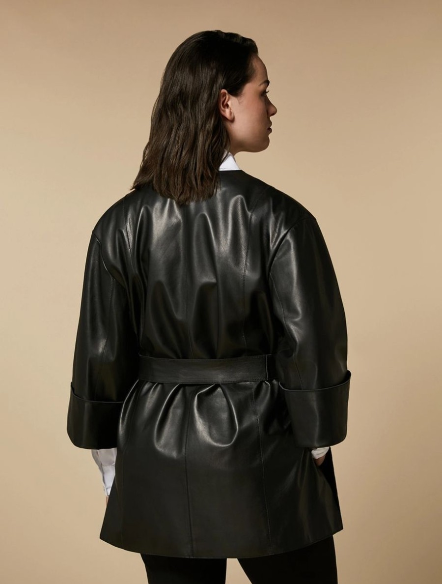 Vetements Marina Rinaldi | Veste En Cuir Nappa Noir