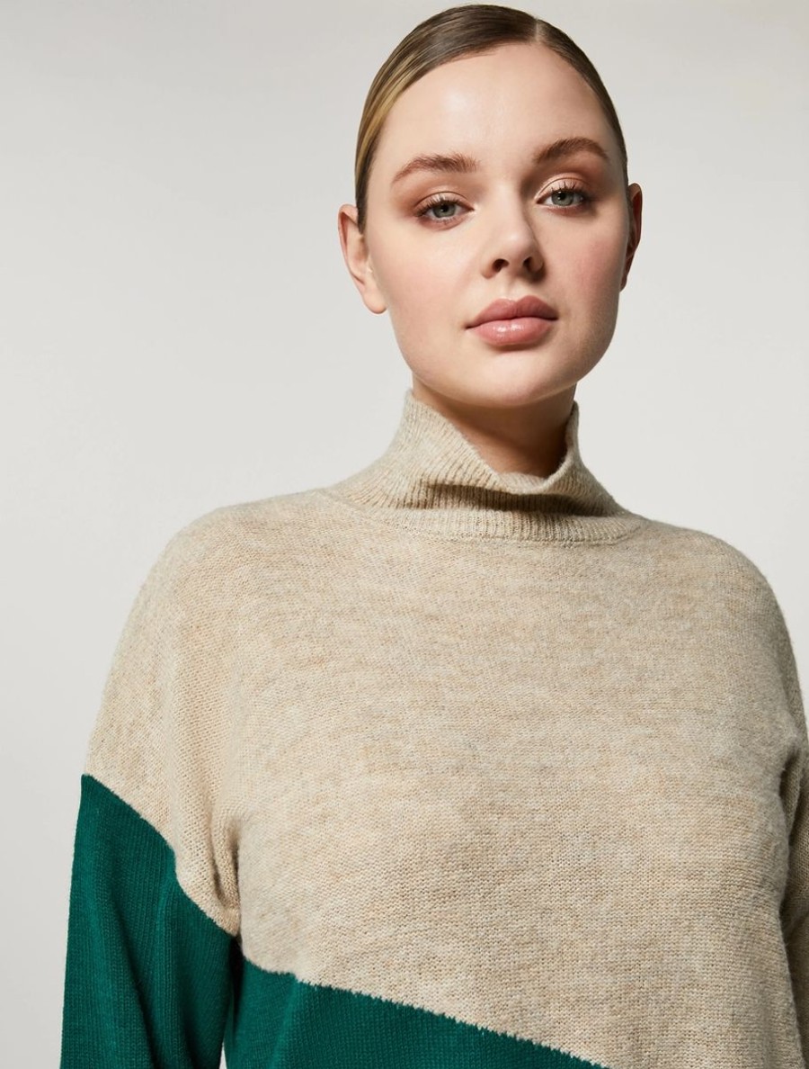 Vetements Marina Rinaldi | Pull Bicolore Vert Fonce