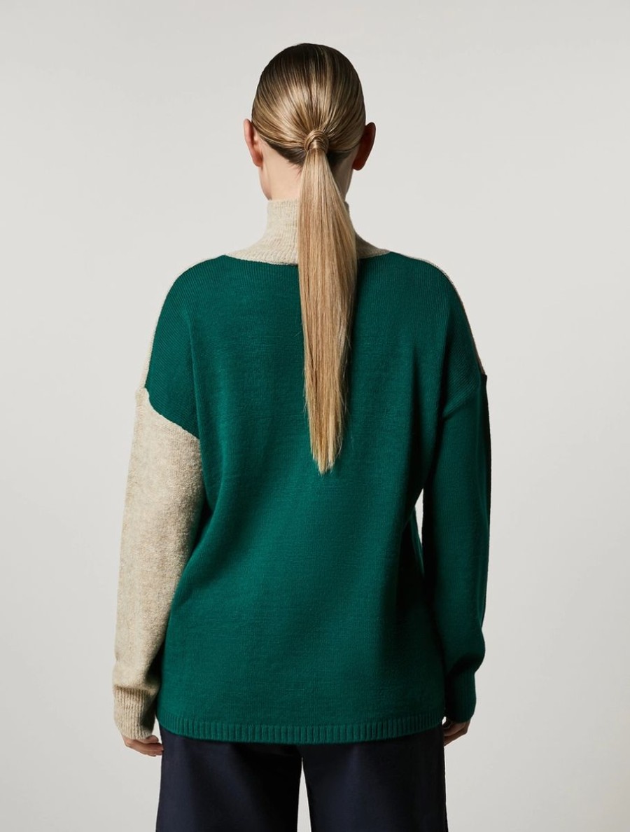 Vetements Marina Rinaldi | Pull Bicolore Vert Fonce