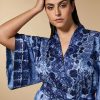 Vetements Marina Rinaldi | Tunique Style Kimono En Serge Imprime Bleu De Chine